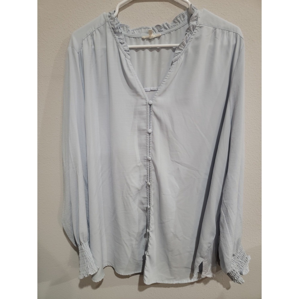 Maurices Women's V-Neck Blue‎ Button Down Long Sleeve Blouse Top Size 2X